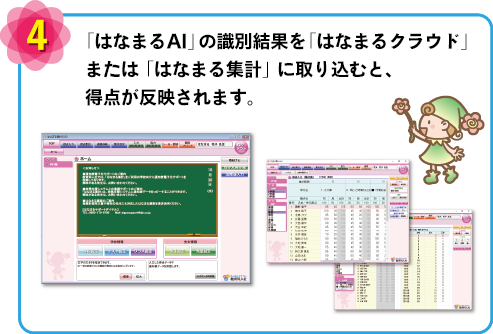 ４、「はなまる集計」を起動すると「はなまるAI」の識別結果を自動で取り込み、得点が入力されます。